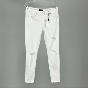 Just USA Womens White Distressed Fray Skinny Jeans Raw Hems Stretchy size 29